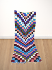 Load image into Gallery viewer, Berber boucherouite carpet, cherouite rug, Moroccan boucherouite, Berber Kilim| 74cm x 200cm in stock