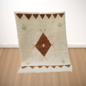Moroccan white and brown area rug, minimalist engraved Berber rug| Customise