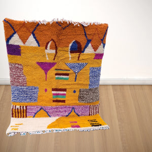 yellow Wool handmade rug, Moroccan vintage rug, Moroccan Tuareg rug style, bohemian tribal luxurious rug| Customise