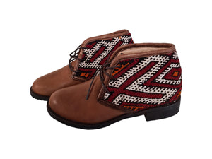 MOROCCAN KILIM BOOTS, Vintage Carpet Leather Boots Boho, Handmade Western Ankle Boots #2 - AUALIRUG