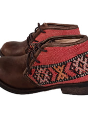 Load image into Gallery viewer, MOROCCAN KILIM BOOTS, Vintage Carpet Leather Boots Boho, Handmade Western Ankle Boots #3 - AUALIRUG