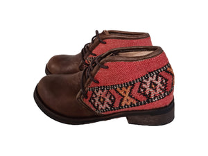 MOROCCAN KILIM BOOTS, Vintage Carpet Leather Boots Boho, Handmade Western Ankle Boots #3 - AUALIRUG