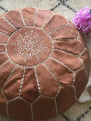 Load image into Gallery viewer, Moroccan Pouf Leather Pouf Ottoman Pouf Moroccan home decor boho moroccan kilim berber pouf ottoman footstool handmade-brown #2 - AUALIRUG