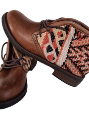 Load image into Gallery viewer, MOROCCAN KILIM BOOTS, Vintage Carpet Leather Boots Boho, Handmade Western Ankle Boots - AUALIRUG