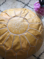Load image into Gallery viewer, Moroccan Pouf Leather Pouf Ottoman Pouf Moroccan home decor boho moroccan kilim berber pouf ottoman footstool handmade-yellow #3 - AUALIRUG