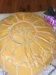 Load image into Gallery viewer, Moroccan Pouf Leather Pouf Ottoman Pouf Moroccan home decor boho moroccan kilim berber pouf ottoman footstool handmade-yellow #3 - AUALIRUG