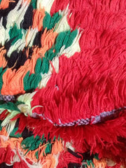 Load image into Gallery viewer, red unique old rug, Boucherouite vintage, boucharouite rug, boucherouite carpet, multicoloured rug