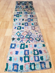 Load image into Gallery viewer, Bouchrouite Moroccan large berber rug, traditional Bouchrouite rugs, Moroccan rug light blue, Moroccan graphic rug