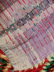 Load image into Gallery viewer, red unique old rug, Boucherouite vintage, boucharouite rug, boucherouite carpet, multicoloured rug