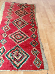 Load image into Gallery viewer, red unique old rug, Boucherouite vintage, boucharouite rug, boucherouite carpet, multicoloured rug