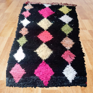 narrow boucherouite rug, boucherouite runners, colored Boucherouite, vintage runner carpet