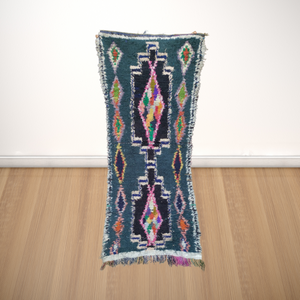 Moroccan home furniture, Vintage Berber boucherouite rugs, bohemian area carpet, Boucherouite old | 75cm x 210cm In Stock