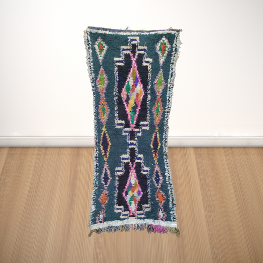 Moroccan home furniture, Vintage Berber boucherouite rugs, bohemian area carpet, Boucherouite old | 75cm x 210cm In Stock