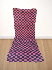 Load image into Gallery viewer, Boucherouite checkered, Vintage Berber bedroom rug, Boucherouite unique, large colorful rugs | 96cm x 240cm In Stock
