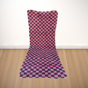 Boucherouite checkered, Vintage Berber bedroom rug, Boucherouite unique, large colorful rugs | 96cm x 240cm In Stock