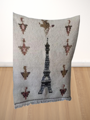 Load image into Gallery viewer, Artistic Rugs, Eiffel Tower Design Rug, Moroccan Rug, Living Room Rug, Berber Style Rug, Lamb Wool Black White Rug, Handcrafted Area Rug - AUALIRUG
