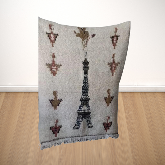 Artistic Rugs, Eiffel Tower Design Rug, Moroccan Rug, Living Room Rug, Berber Style Rug, Lamb Wool Black White Rug, Handcrafted Area Rug - AUALIRUG