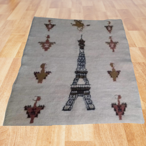 Artistic Rugs, Eiffel Tower Design Rug, Moroccan Rug, Living Room Rug, Berber Style Rug, Lamb Wool Black White Rug, Handcrafted Area Rug - AUALIRUG