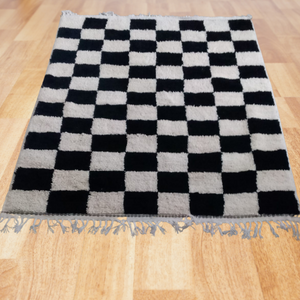 Monochrome Delight: Moroccan Black and White Checkered Rug for Modern Interiors Berber| Customise