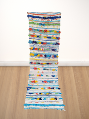 Load image into Gallery viewer, Boucheruite area rugs, vintage tribal rugs, Berber Vintage tapis, Boucherouite rugs | 73cm x 238cm In Stock
