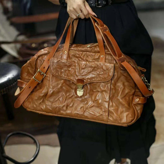 Vintage Full Grain Leather Duffle Bag, Women's Leather Weekend Bag,  Men's Travel Bag, Carry-On Bag, Leather Luggage, Leather Gym Bag