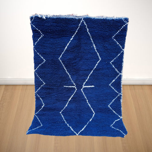 Handwoven Blue Moroccan Beni Ourain Rug | Authentic Wool Berber Area Rug | Geometric Tribal Design Plain Wool Boho Rug, Bedroom Carpet, Living Room Carpet| Customised