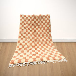 Handmade rug for indoor, custom made moroccan rug, Custom made Checkered Area rug, Orange and white squares rug| Customise