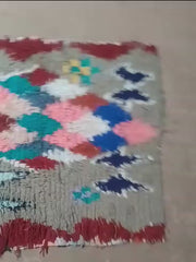 Load and play video in Gallery viewer, Textile Treasure: Vintage Berber Bouchouite Carpet - A Statement Piece for Your Home | 79cm x 285cm In Stock
