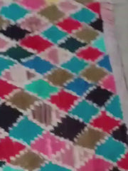 Load and play video in Gallery viewer, Colorful Charmer: Handcrafted Bouchouite Area Rug - Bold Hues, Eclectic Style
