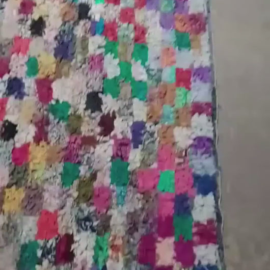 Bouchrouite antique rug, checkered colored rug, handmade custom carpet, decorative rug