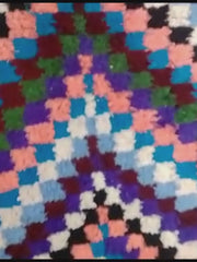 Load and play video in Gallery viewer, Berber boucherouite carpet, cherouite rug, Moroccan boucherouite, Berber Kilim| 74cm x 200cm in stock
