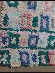 Load and play video in Gallery viewer, Bouchrouite Moroccan large berber rug, traditional Bouchrouite rugs, Moroccan rug light blue, Moroccan graphic rug
