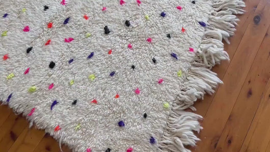 Polka Dot Rug - Custom Rug - Area Rug - Moroccan Rug - Bedroom Rug - Contemporary Art - Hand Knotted Rug - Genuine Lamb Wool - Trendy Rug