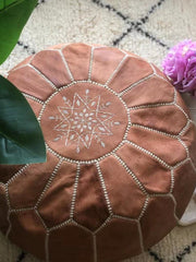Load image into Gallery viewer, Moroccan Pouf Leather Pouf Ottoman Pouf Moroccan home decor boho moroccan kilim berber pouf ottoman footstool handmade-brown #2 - AUALIRUG
