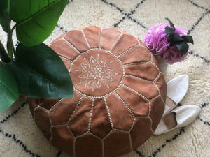Moroccan Pouf Leather Pouf Ottoman Pouf Moroccan home decor boho moroccan kilim berber pouf ottoman footstool handmade-brown #2 - AUALIRUG