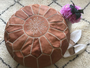 Moroccan Pouf Leather Pouf Ottoman Pouf Moroccan home decor boho moroccan kilim berber pouf ottoman footstool handmade-brown #2 - AUALIRUG