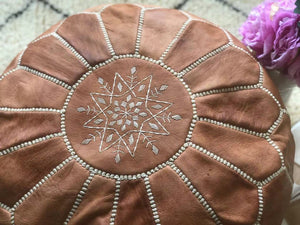 Moroccan Pouf Leather Pouf Ottoman Pouf Moroccan home decor boho moroccan kilim berber pouf ottoman footstool handmade-brown #2 - AUALIRUG