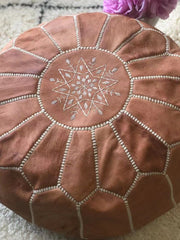 Load image into Gallery viewer, Moroccan Pouf Leather Pouf Ottoman Pouf Moroccan home decor boho moroccan kilim berber pouf ottoman footstool handmade-brown #2 - AUALIRUG
