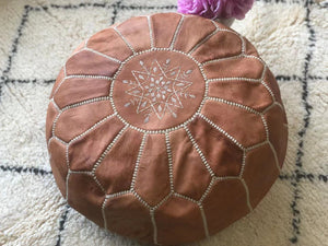 Moroccan Pouf Leather Pouf Ottoman Pouf Moroccan home decor boho moroccan kilim berber pouf ottoman footstool handmade-brown #2 - AUALIRUG