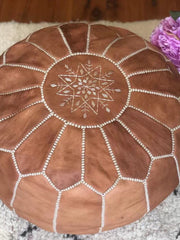 Load image into Gallery viewer, Moroccan Pouf Leather Pouf Ottoman Pouf Moroccan home decor boho moroccan kilim berber pouf ottoman footstool handmade-brown #2 - AUALIRUG
