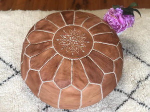 Moroccan Pouf Leather Pouf Ottoman Pouf Moroccan home decor boho moroccan kilim berber pouf ottoman footstool handmade-brown #2 - AUALIRUG