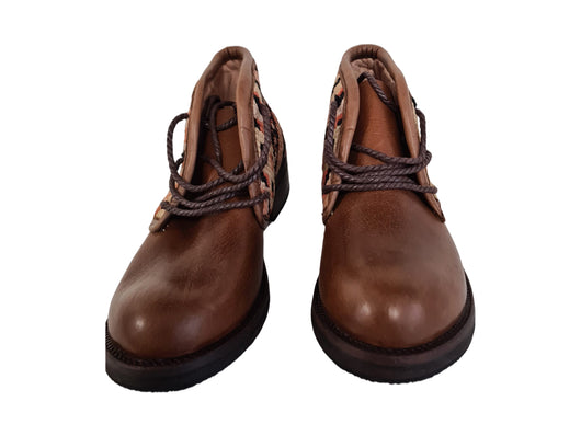 MOROCCAN KILIM BOOTS, Vintage Carpet Leather Boots Boho, Handmade Western Ankle Boots - AUALIRUG