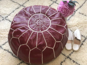 Moroccan Pouf Leather Pouf Ottoman Pouf Moroccan home decor boho moroccan kilim berber pouf ottoman footstool handmade-brown #5 - AUALIRUG
