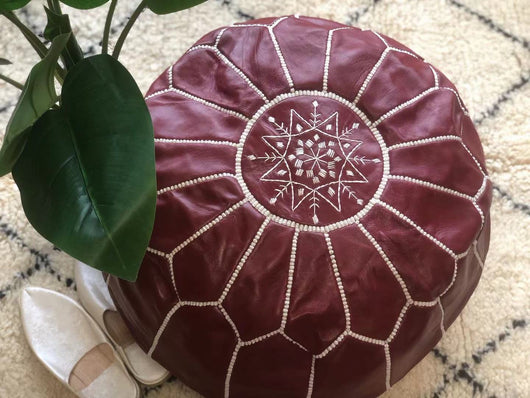Moroccan Pouf Leather Pouf Ottoman Pouf Moroccan home decor boho moroccan kilim berber pouf ottoman footstool handmade-brown #5 - AUALIRUG