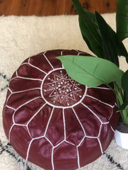 Load image into Gallery viewer, Moroccan Pouf Leather Pouf Ottoman Pouf Moroccan home decor boho moroccan kilim berber pouf ottoman footstool handmade-brown #5 - AUALIRUG
