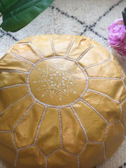 Load image into Gallery viewer, Moroccan Pouf Leather Pouf Ottoman Pouf Moroccan home decor boho moroccan kilim berber pouf ottoman footstool handmade-yellow #3 - AUALIRUG
