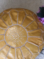 Load image into Gallery viewer, Moroccan Pouf Leather Pouf Ottoman Pouf Moroccan home decor boho moroccan kilim berber pouf ottoman footstool handmade-yellow #3 - AUALIRUG
