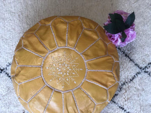 Moroccan Pouf Leather Pouf Ottoman Pouf Moroccan home decor boho moroccan kilim berber pouf ottoman footstool handmade-yellow #3 - AUALIRUG
