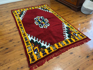 Fluffy Azilal Rug - Old Berber Rug - Hallway Rug - Antique Berber Carpet - Hand Knotted Rug - Solid Rug - Authentic Rug - Colorful Rug