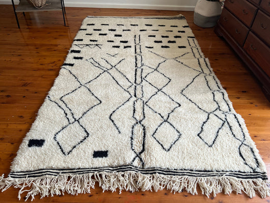 Large Beni Ourain Rug - Authentic Moroccan Rug - Oriental Rug - Antique Rug - Handmade Rug - Berber Rug - Black White Carpet - bohemian rug